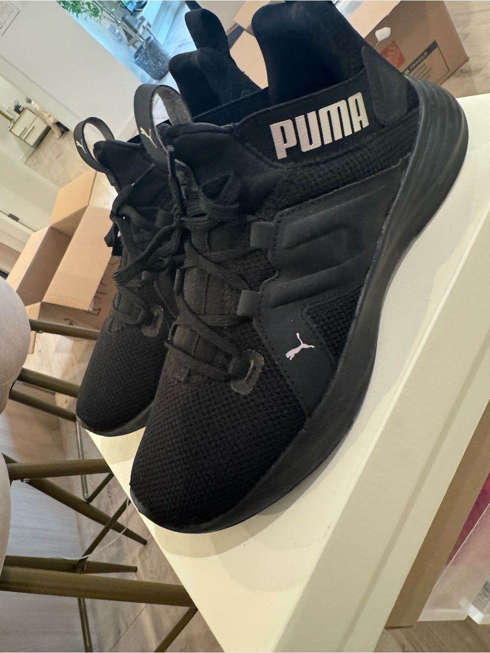 Puma Black Knit Lace-Up Sneakers with White Logo
